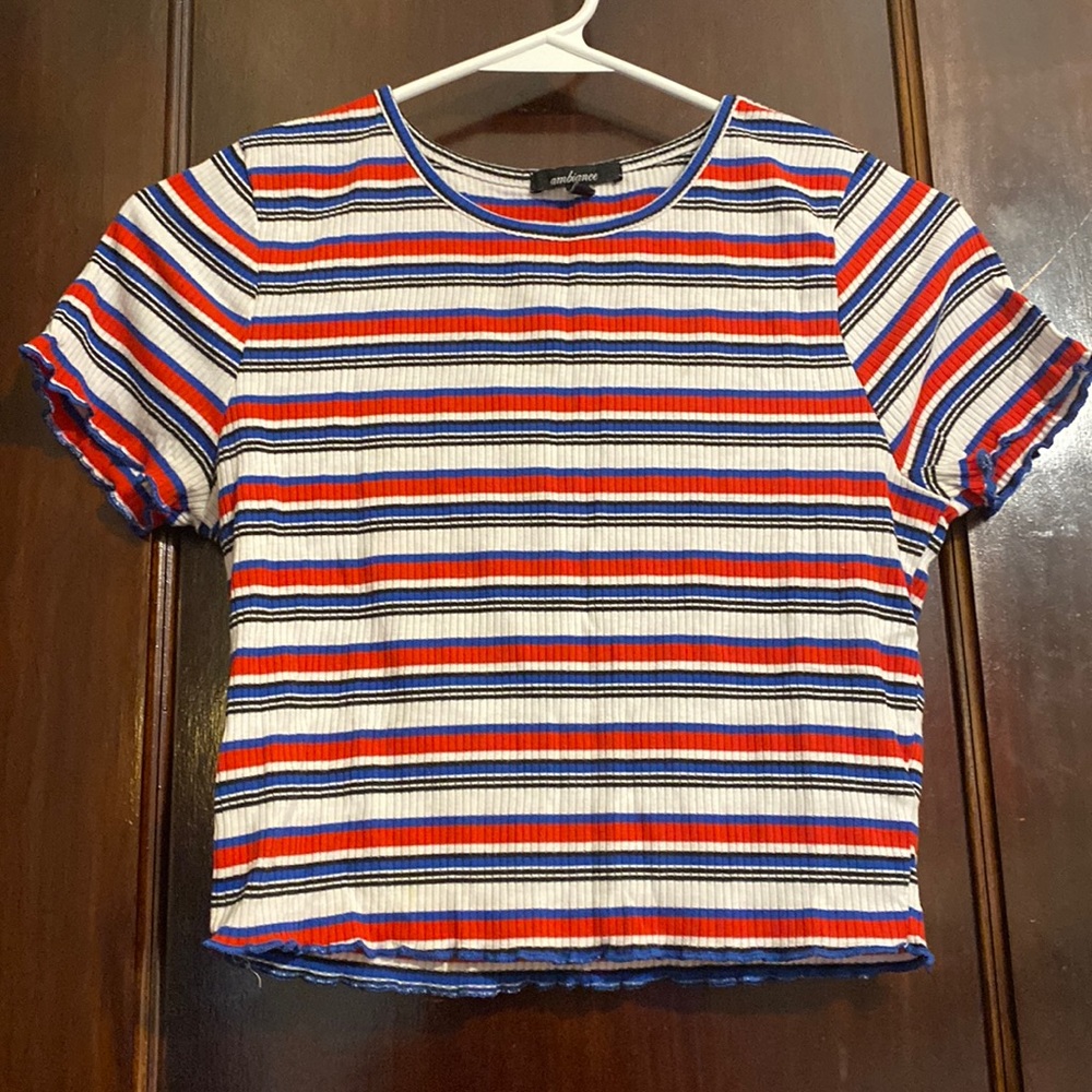 Cropped Red white & blue striped shirt